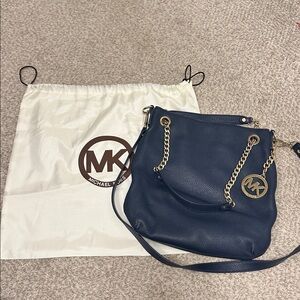 MICHAEL MICHAEL KORS $198 Navy  Leather Jet Set Chain Shoulder Tote Bag Purse